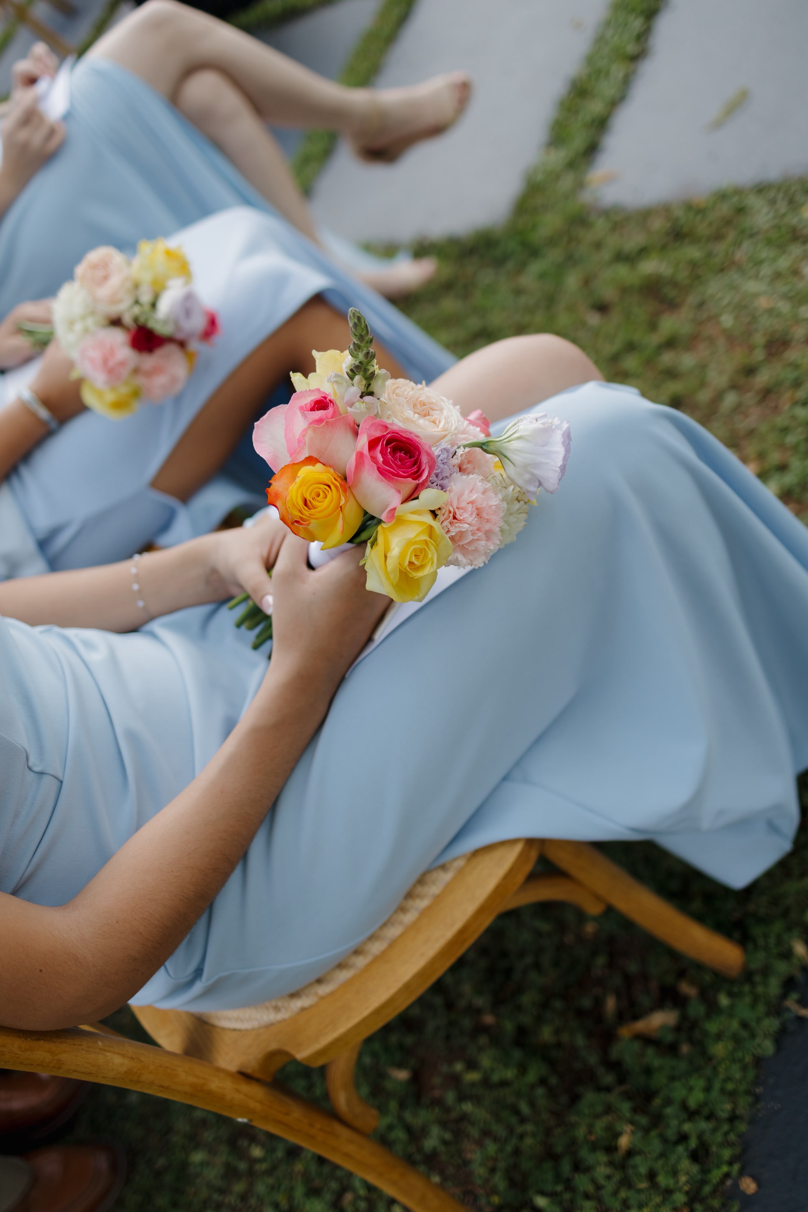 Bridesmaid posies in bright tones