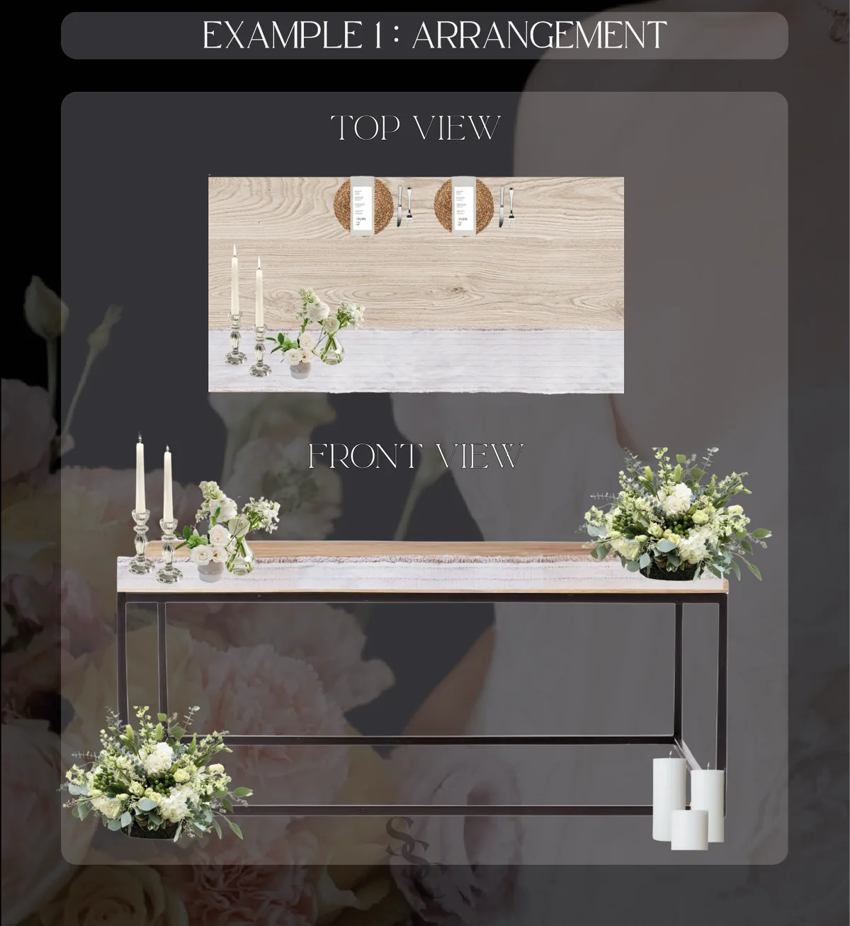 Arrangement main table layout, shown from above and in place setting