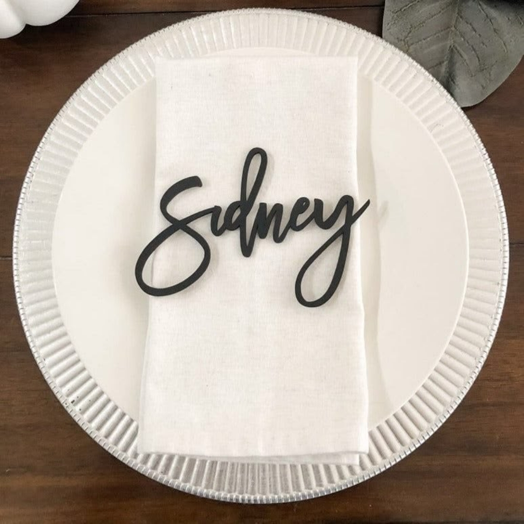 Laser-cut acrylic name cutout