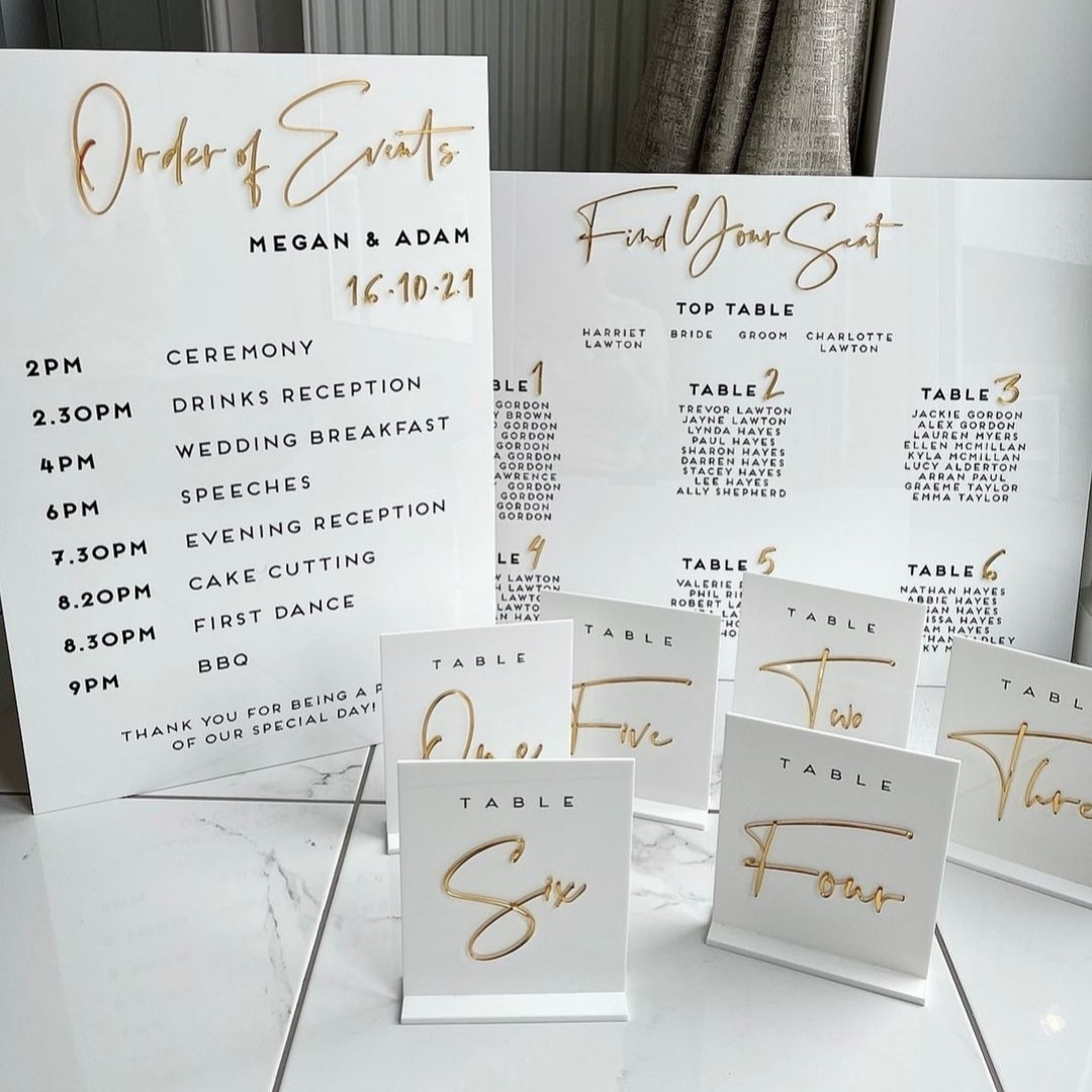 Black and white perspex wedding signs
