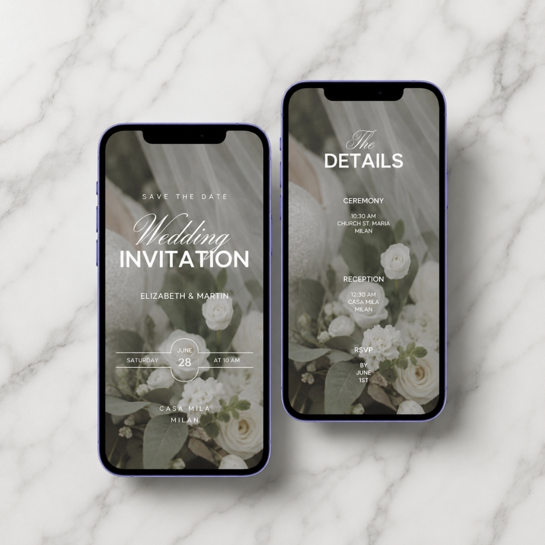 Digital wedding invitation shown on a phone