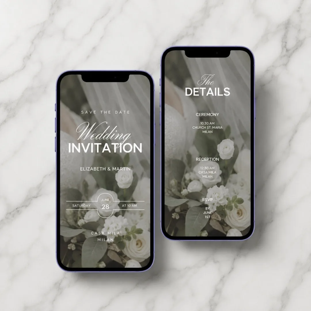 Digital wedding invitation shown on a phone