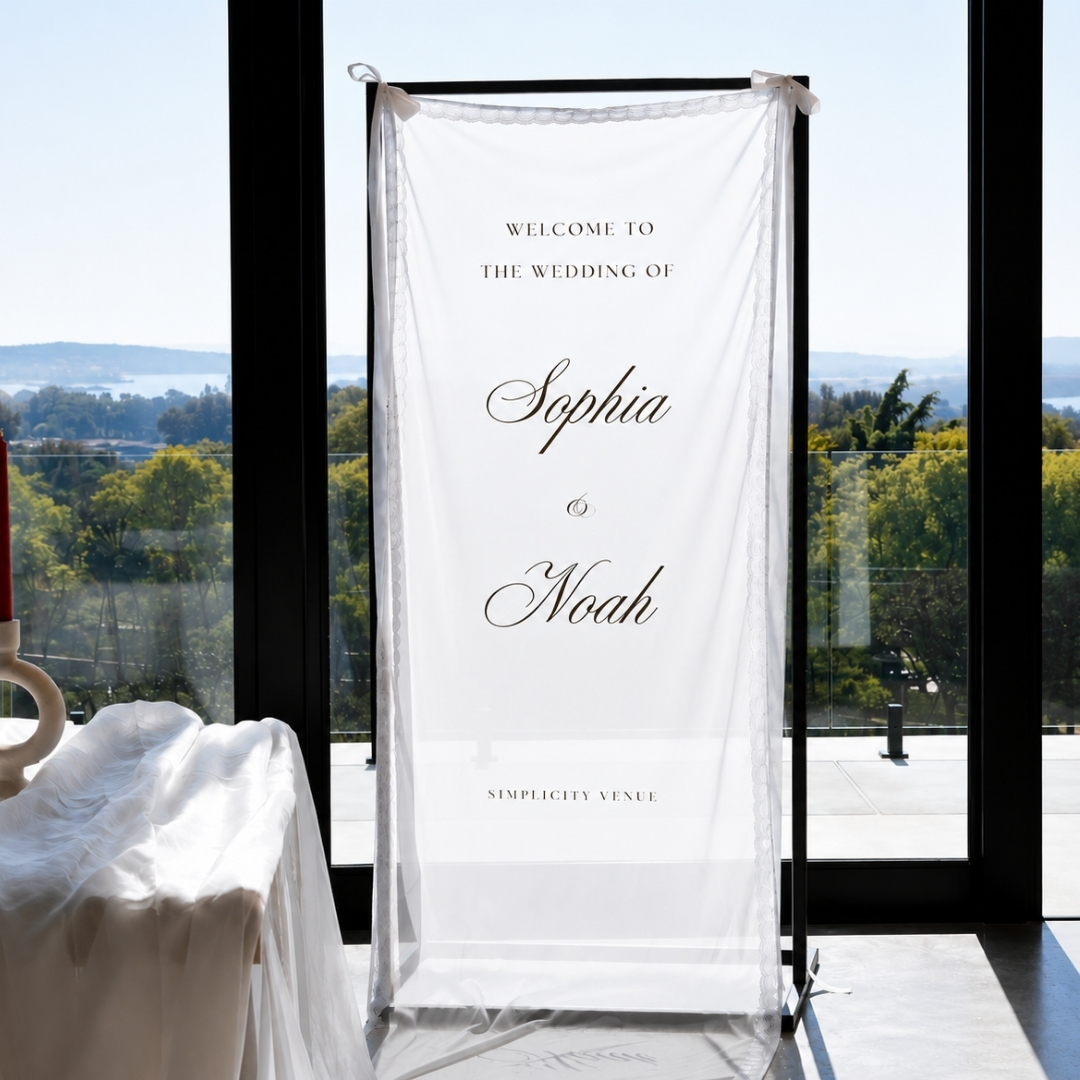 Mesh fabric material welcome sign