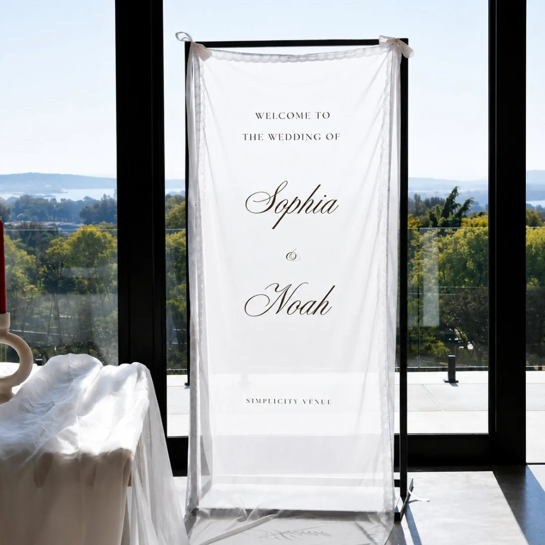 Mesh fabric material welcome sign