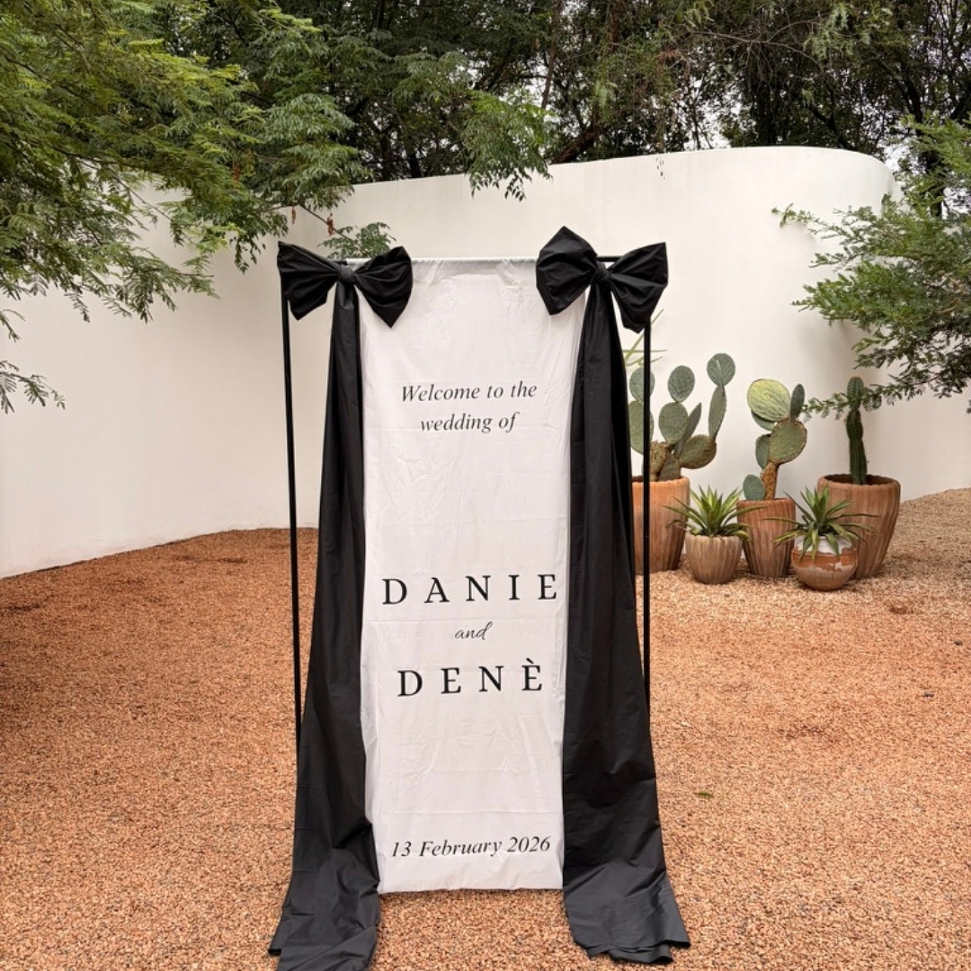 Hanging fabric welcome sign