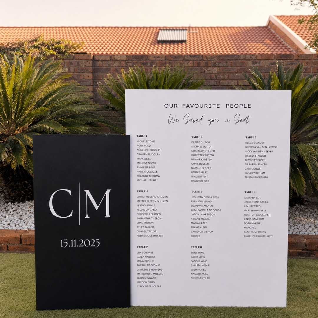 Two-part foam board welcome sign and seating chart set