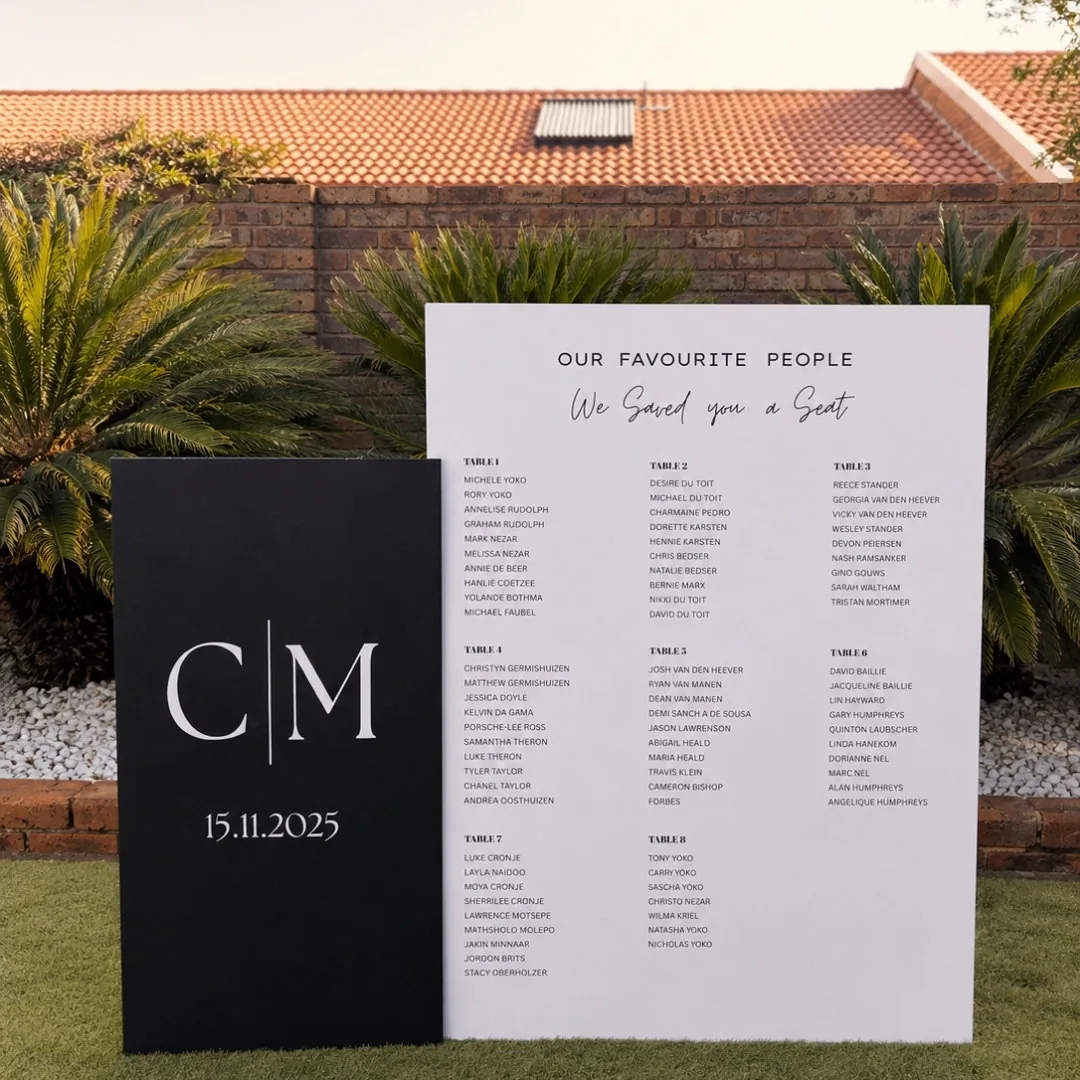 Two-part foam board welcome sign and seating chart set