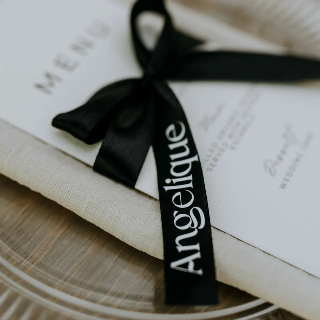 Name tag tied with ribbon