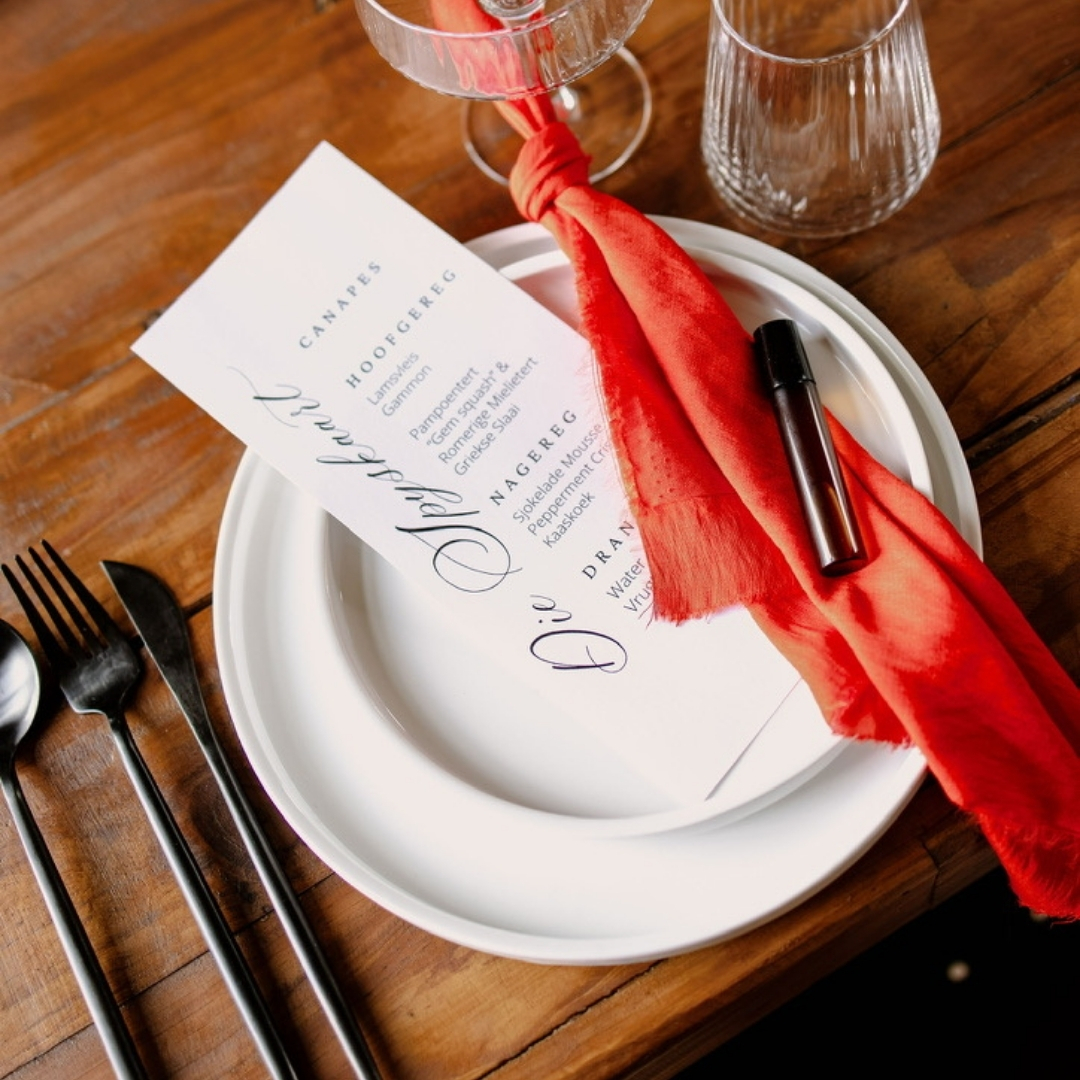 Printed wedding menu on cardstock