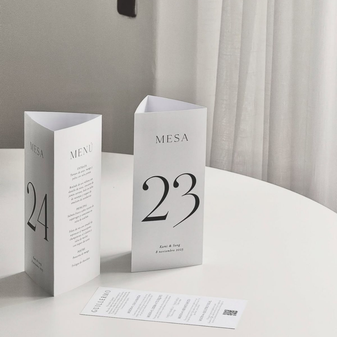 Tri-fold cardstock table number, menu and bar list
