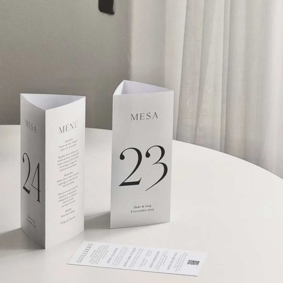Tri-fold cardstock table number, menu and bar list