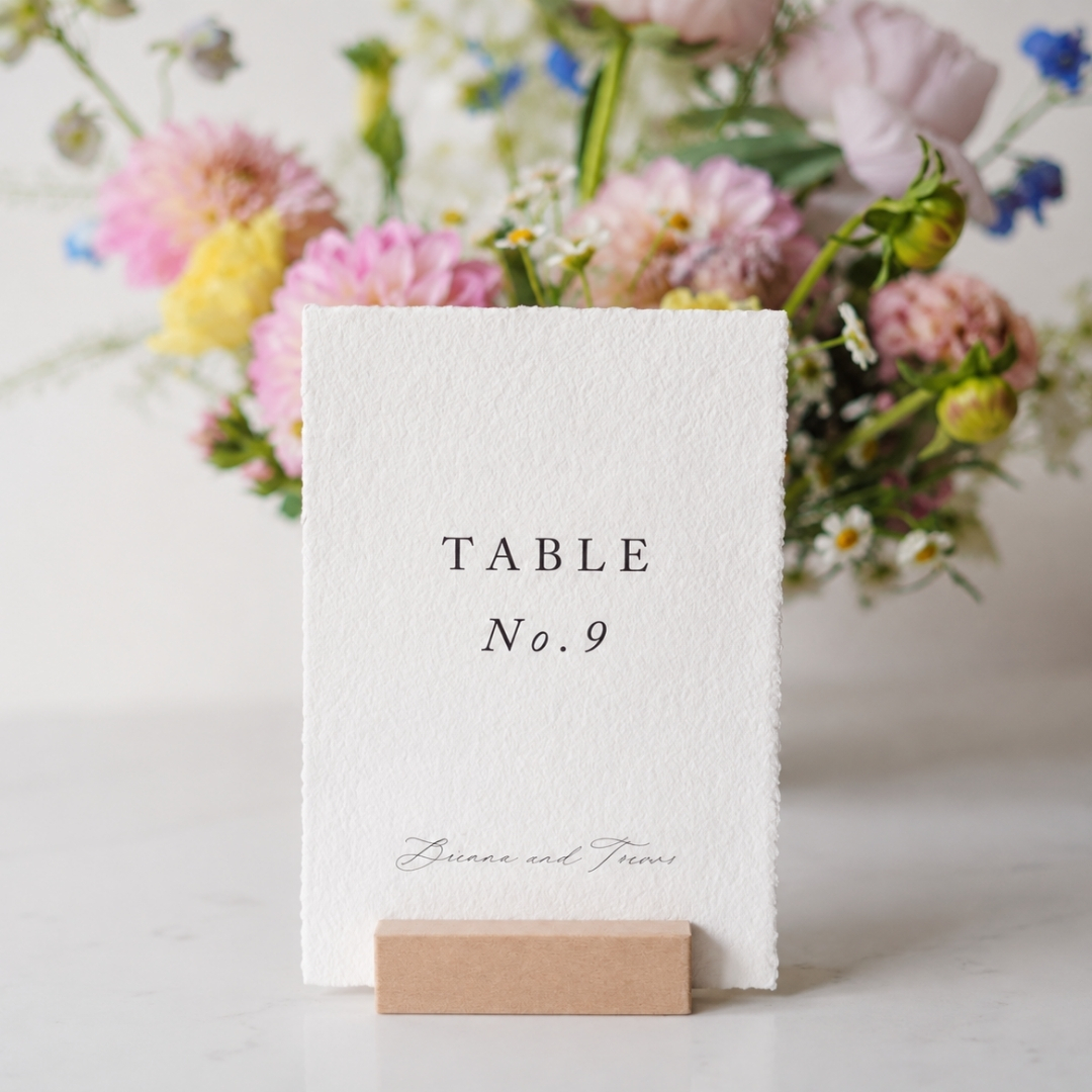 Cardstock table number on a footstand