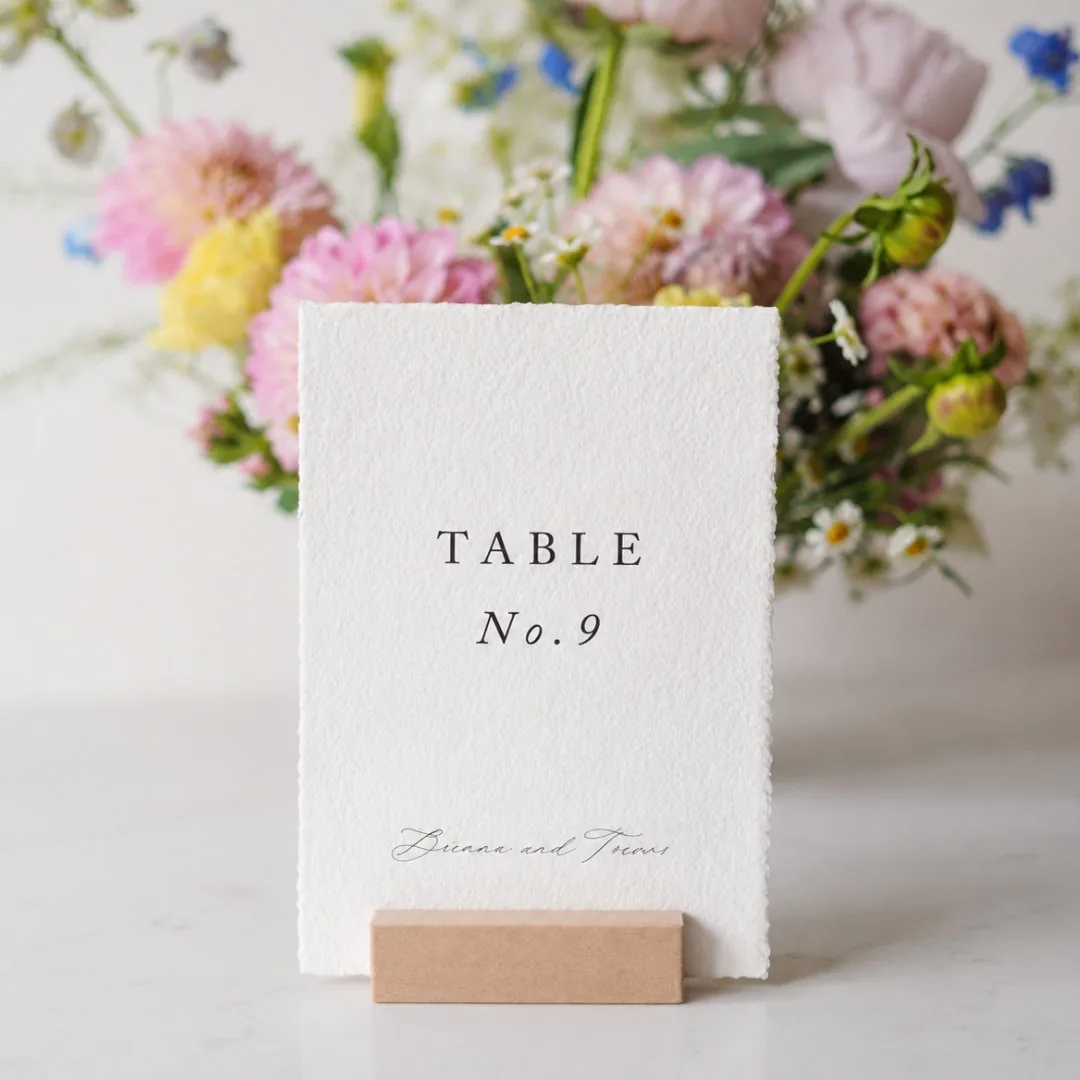 Cardstock table number on a footstand