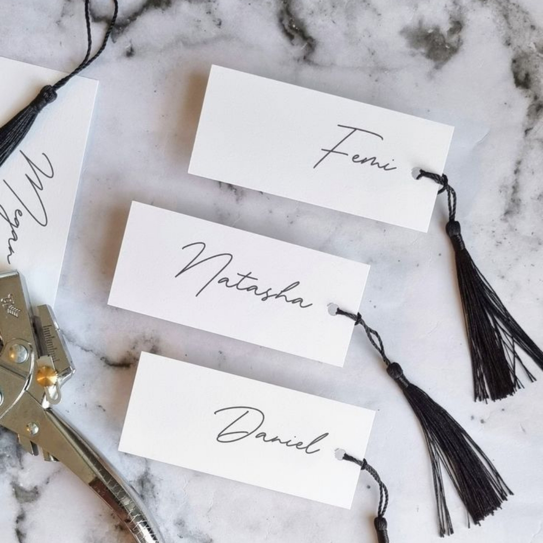 Name card finished with a tassel