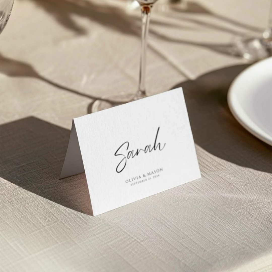 Folded tent name card at a place setting