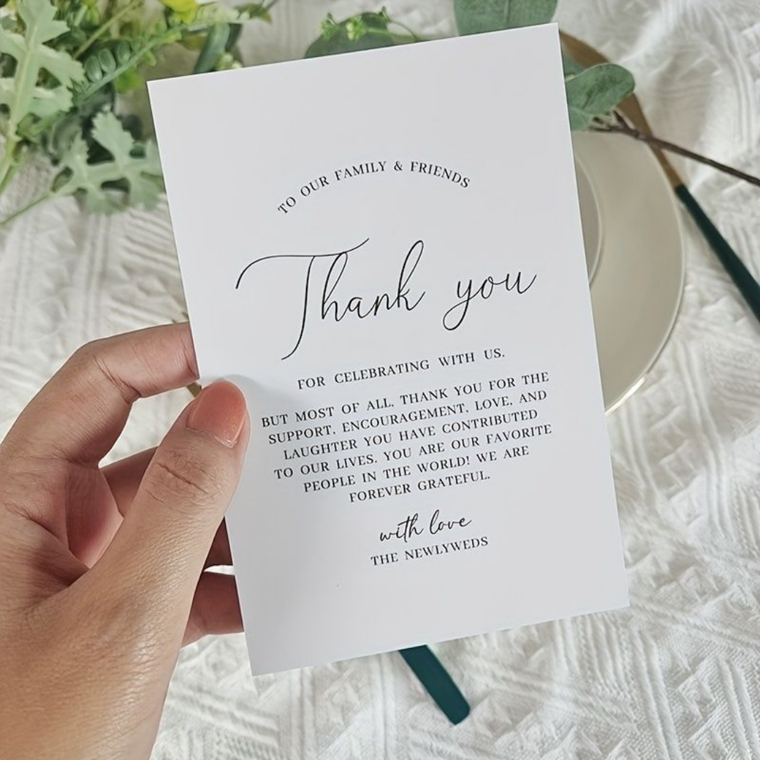 Wedding thank you note on cardstock