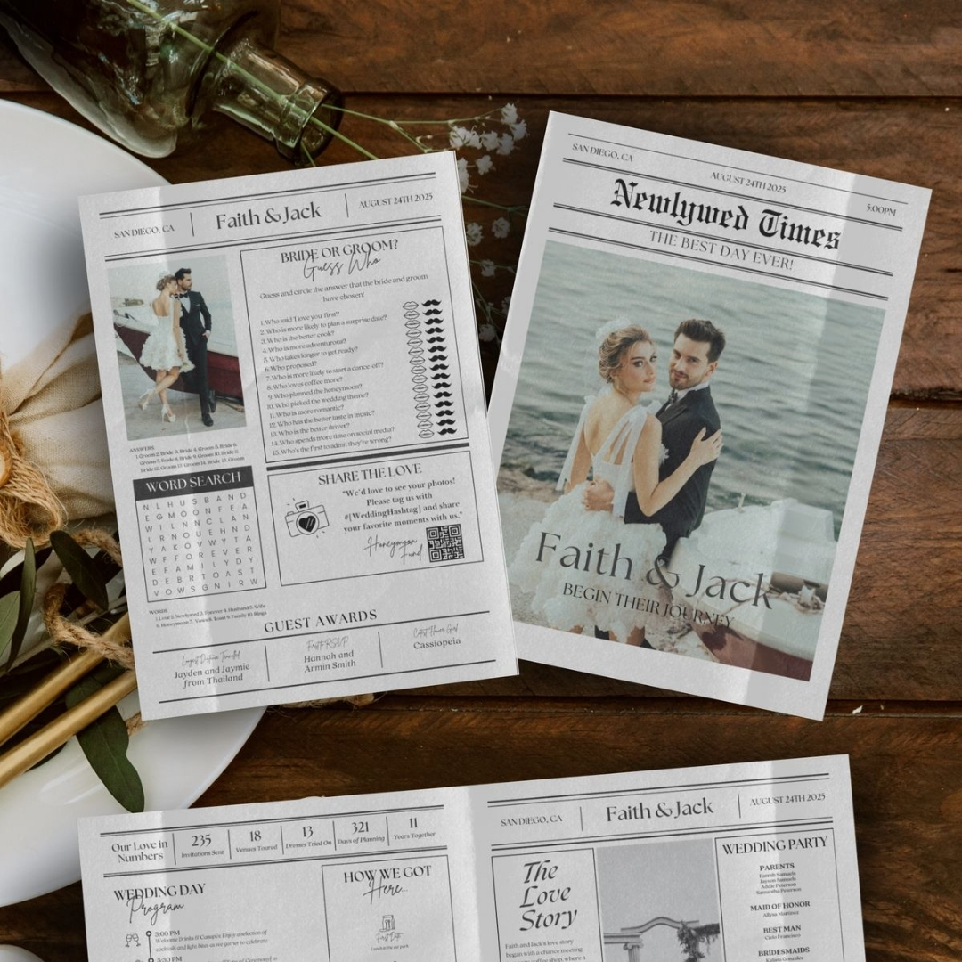 Folded wedding newspaper programme
