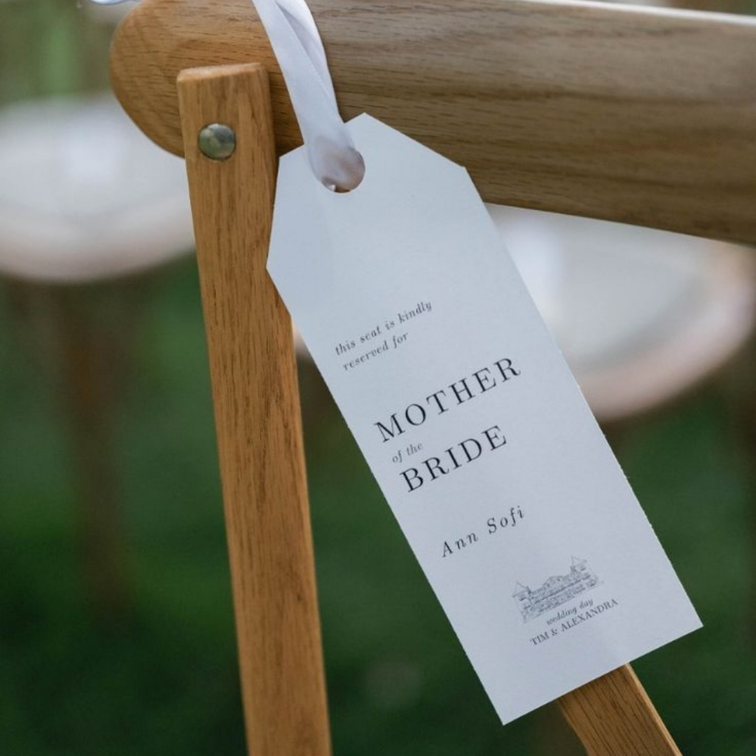 Reserved seat tags on ceremony chairs