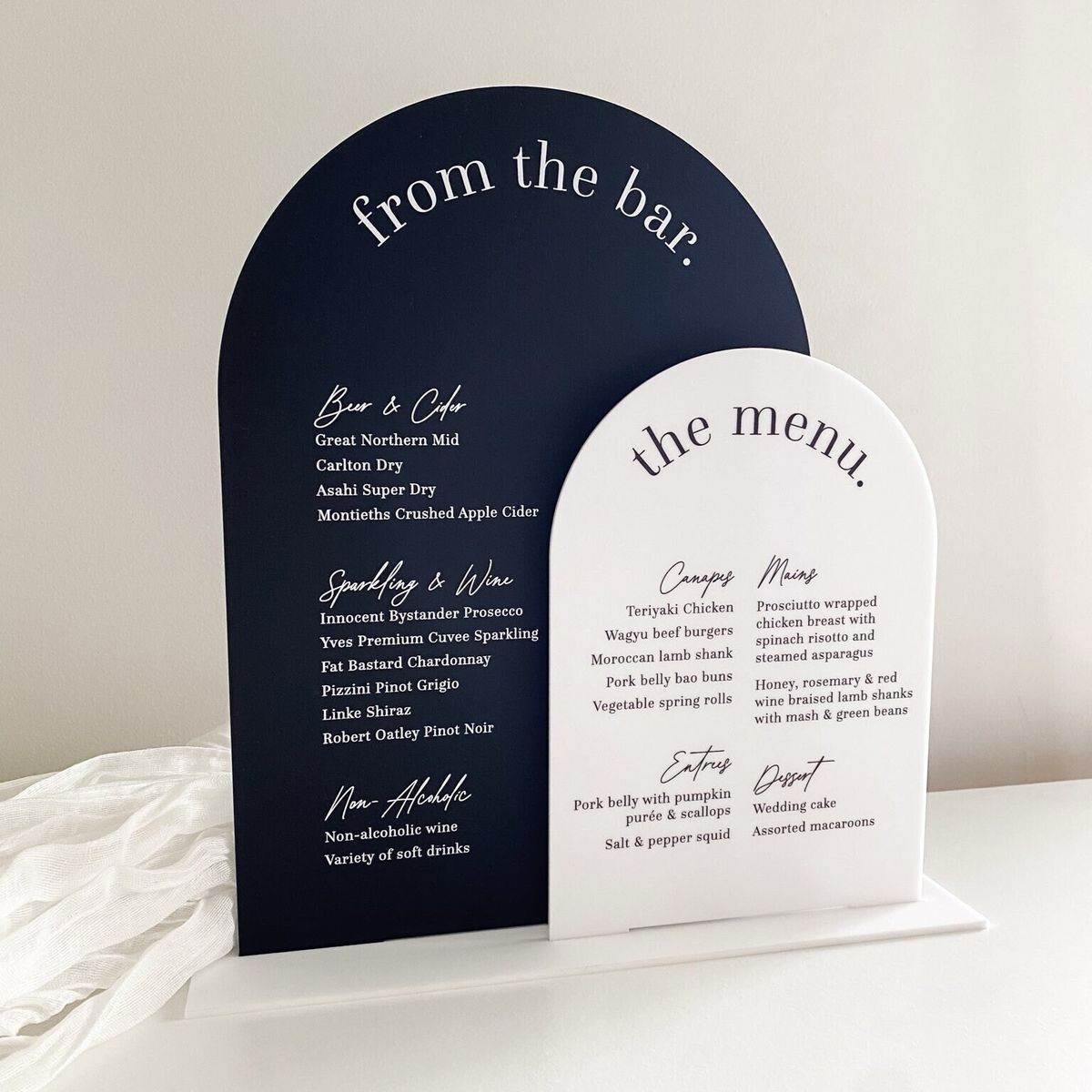 Acrylic table menu